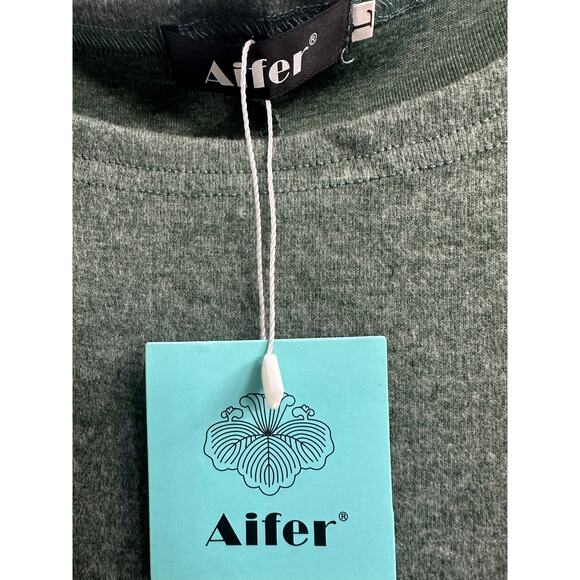 AIFER Off The Shoulder Oversized Batwing Sweater Green Tunic Top Women’s Large - Picture 5 of 9